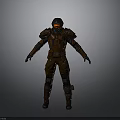 Futuristic Sci Fi Character In Brown Armor With Red Goggles And Gear