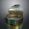 Open Rusty Canned Food Can With Ermagic Brand Label And Barcode