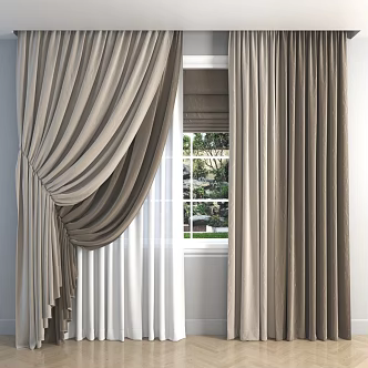 Modern Curtain Solid Color Curtain Warm Color Curtain Cream Curtain brown Curtain Gauze Curtain Nordic Curtain Fabric Curtain Double Open Curtain Silent Curtain 3d model
