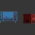 Construction Site Metal Transport Bins In Blue Red With Wheels For Material Handling