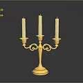 Gold Decorative Candelabra With Three White Candles On Black Surface