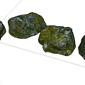 Natural Stones Covered With Green Moss Arranged In Curve On White Background