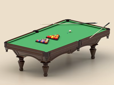 Professional Billiard Table With Green Felt Surface Wooden Frame And Cue Sticks 3d model
