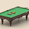 Professional Billiard Table With Green Felt Surface Wooden Frame And Cue Sticks