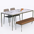 Elegant Dining Table Set With Marble Top Two Chairs And Brown Bench 3d model
