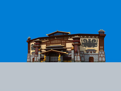 Ancient Chinese Architecture with Traditional Roof Wooden Plaque and Brown White Exterior 3d model