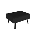 Dark Blue Upholstered Ottoman With Black Thin Legs And Minimalist Design