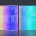 Two Colorful Transparent Panels With Striped Multicolor And Gradient Blue Green Patterns On Reflective Surface
