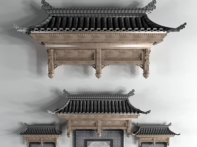 Traditional Chinese Architectural Components With Classic Roof Tiles Carved Beams And Supporting Columns 3d model