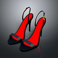 Black High Heels With Red Inner Sole Stiletto Heel Ankle Strap And Yellow Buckle Design