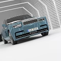 Blue Luxury Car in Arched Tunnel with White Walls Showcasing Front Grille VIP License Plate
