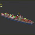 Detailed Military Ship Model 3D Rendering With Deck Antennas And Gray Orange Hull
