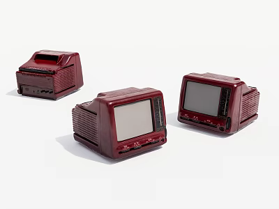 Three Vintage Red Televisions Featuring Retro Design And Various Angles 3d model
