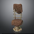 Rustic Wooden Chair With Furry Brown Cushion Backrest And Root Shaped Legs