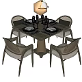 Modern Dining Table Set With Four Rattan Chairs And Pendant Light Tableware 3d model
