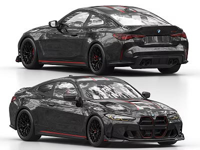 Black BMW Sports Coupe With Red Accents And Performance Exterior Design 3d model