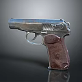 Vintage Pistol Featuring Silver Metal Brown Leather Grip Shiny Surface On Dark Reflective Background