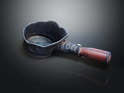 Vintage Metal Kitchen Strainer With Carved Wooden Handle For Household Use 3d model