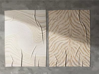 Square Rugs With Textured Wave And Striped Patterns In Light Beige Tones 3d model