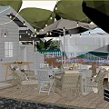 Charming Tropical Beach Cabin Scenery With Lush Palm Trees And Comfortable Seaside Outdoor Lounge