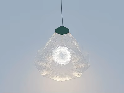Modern Transparent Chandelier With Dark Green Top Cover Honeycomb Textured Lampshade And Light Blue Background 3d model