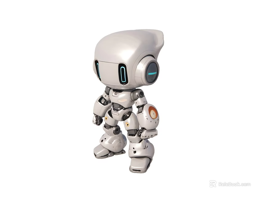 Small Smart Robot With White Humanoid Design And Modern Glowing Features 3d model 