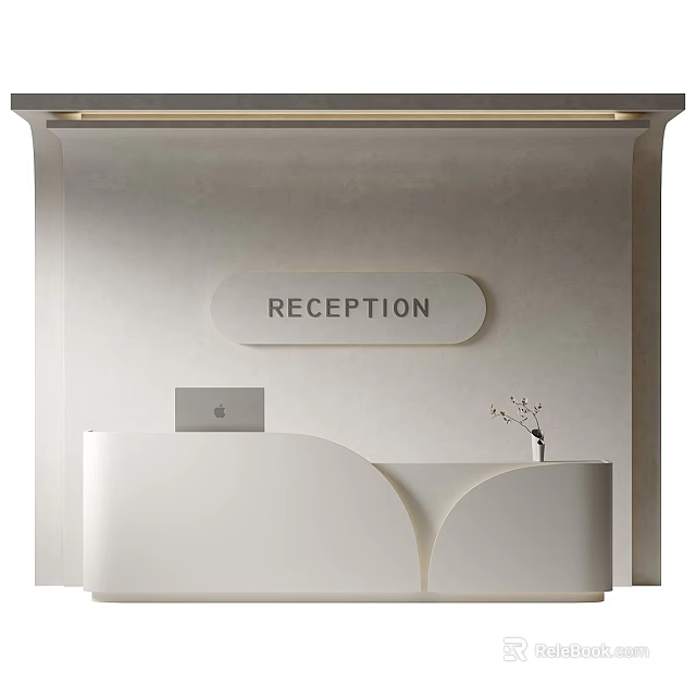 Modern Reception Background Wall With Light Colored Design Reception Sign And White Desk 3d model