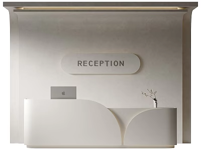 Modern Reception Background Wall With Light Colored Design Reception Sign And White Desk 3d model