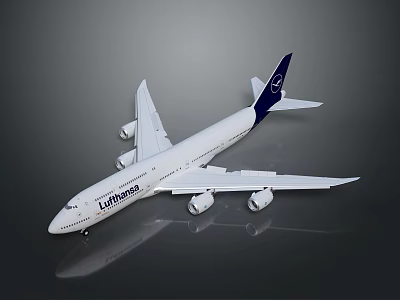 Lufthansa Airliner Model With White Body Blue Tail And Four Engines 3d model