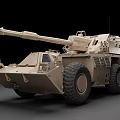 Sand Colored Wheeled Armored Military Weapon Vehicle Featuring Main Cannon And Armor Plating