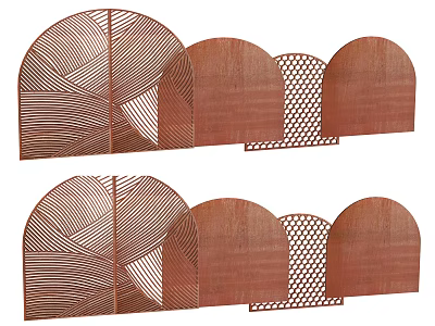 Rust Colored Metal Room Dividers With Arched Design And Intricate Cutout Patterns 3d model