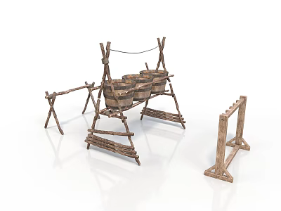Handmade Wooden Storage Racks For Home Organization With Rustic Design And Different Structures 3d model