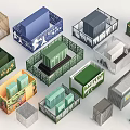 Colorful Public Facilities Models With Various Designs Decorative Fences And Different Shaped Roofs