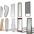 Different Shaped Floor Standing Mirrors With Wooden Metal Frames And Pedestal Bases