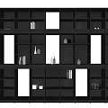 Modern Dark Wood Display Cabinet With Illuminated Shelves Books Mirrors And Decorative Items