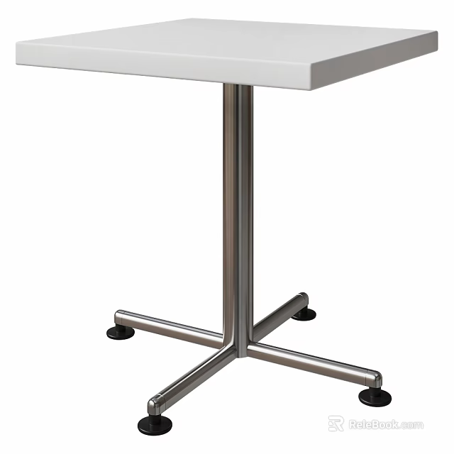 White Table With Silver Metal Base And Mobile Wheels Structure Design 3d model