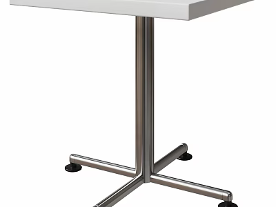 White Table With Silver Metal Base And Mobile Wheels Structure Design 3d model