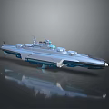 Futuristic Spacecraft Design For Cosmic Exploration With Sleek Silver Hull And Blue Accents