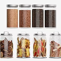Clear Glass Spice Jars with Assorted Spices and Herbs for Kitchen Storage 3d model
