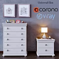 Modern White Dresser With Multiple Drawers And Decorative Items On Top Beside Small Side Cabinet