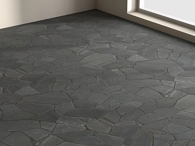 Gray Irregular Slate Stone Floor Tiles Laid In Indoor Corner With Window 3d model