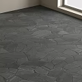 Gray Irregular Slate Stone Floor Tiles Laid In Indoor Corner With Window