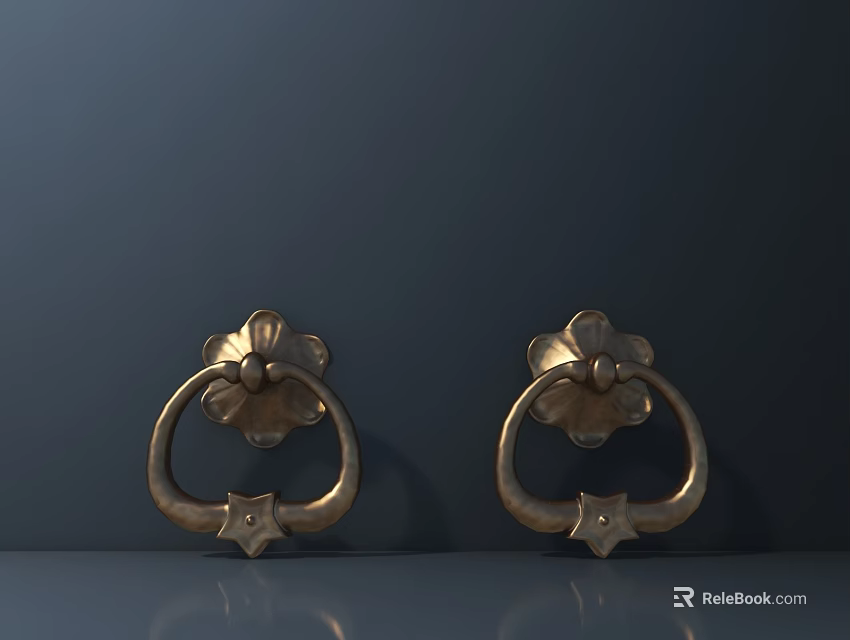Brass Metal Door Knockers With Floral Design Decorative Hardware For Home 3d model 