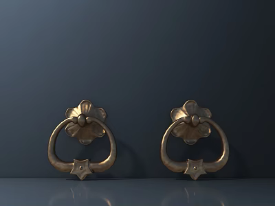 Brass Metal Door Knockers With Floral Design Decorative Hardware For Home 3d model