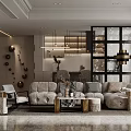 Modern Living Dining Room Interior With Cozy Sofa Coffee Table Pendant Lights And Decorative Ornaments