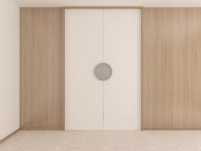 Elegant Modern White Double Doors Design With Wooden Wall Panels In Home Interior 3d model