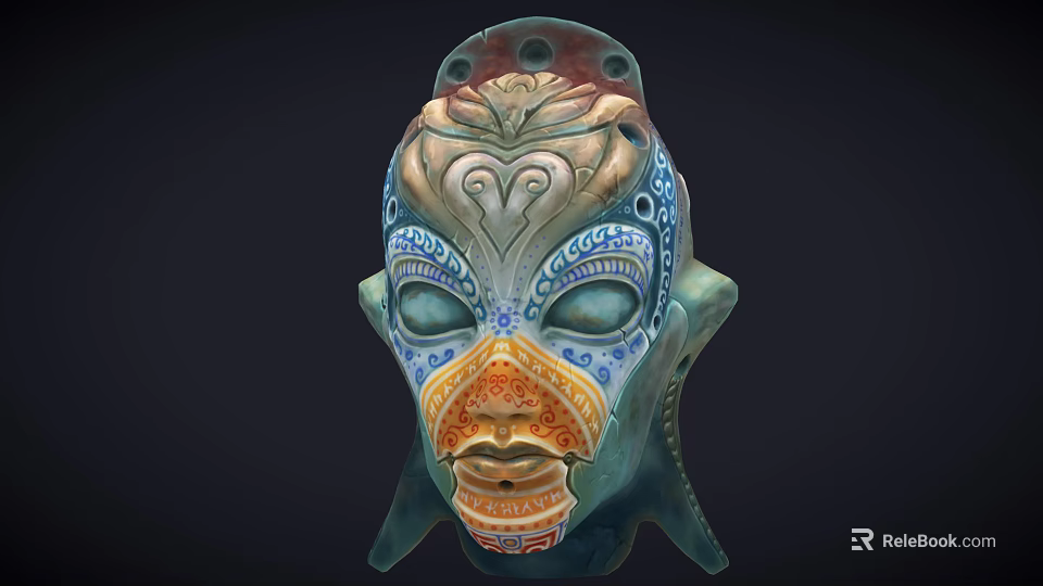 Artistic Decorative Mask Featuring Intricate Patterns Heart Shaped Design And Colorful Details 3d model 