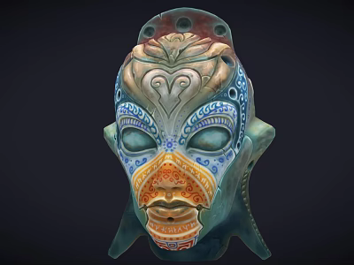 Artistic Decorative Mask Featuring Intricate Patterns Heart Shaped Design And Colorful Details 3d model