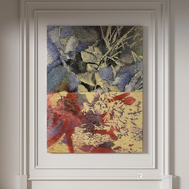Abstract Painting With Vibrant Blue Red Yellow Textures On Wall 3d model 