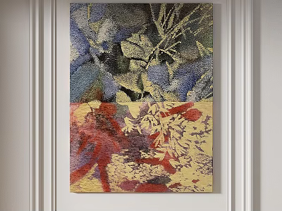 Abstract Painting With Vibrant Blue Red Yellow Textures On Wall 3d model